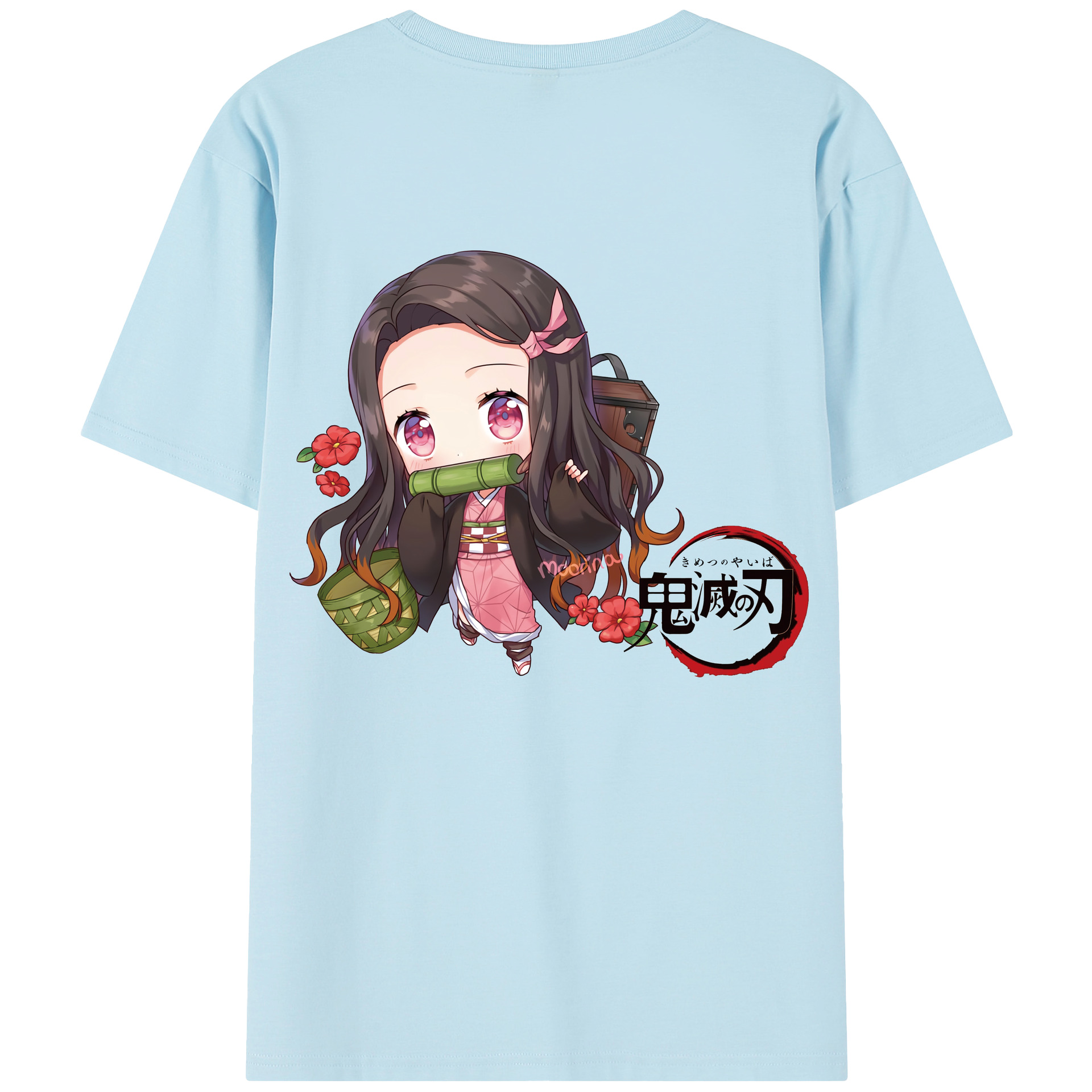 （画像用） 鬼滅の刃（きめつのやいば）竈門 禰󠄀豆子／かまど ねずこ Kamado Nezuko 綿100％半袖Tシャツ（背面プリント）